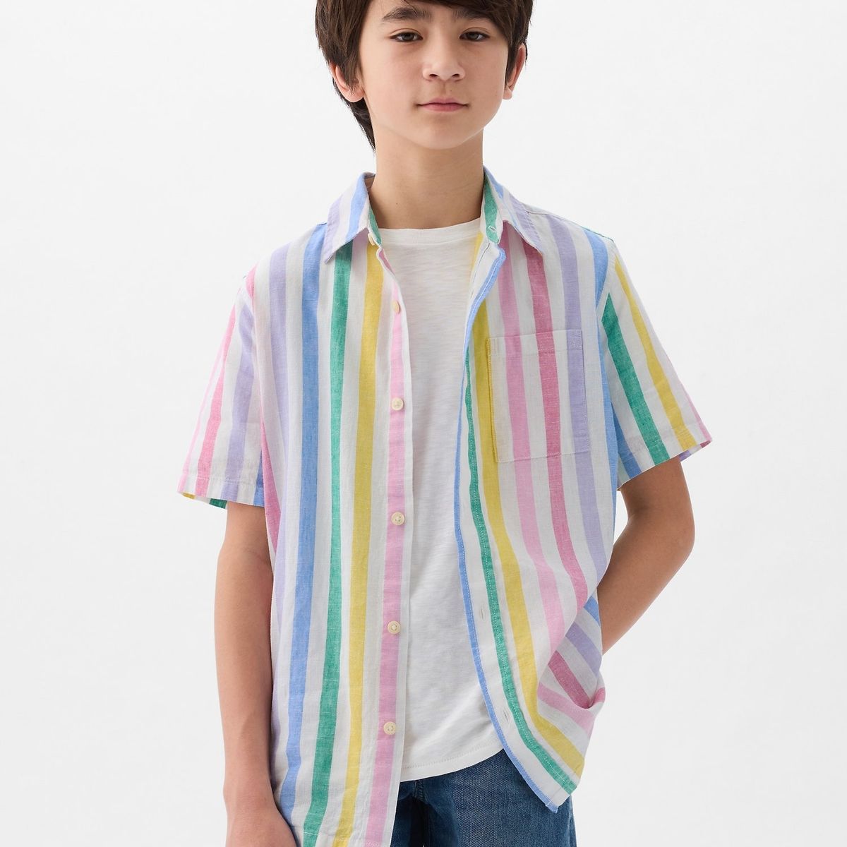 GAP - Camisa Niño Lino Manga Corta Rayada GAP