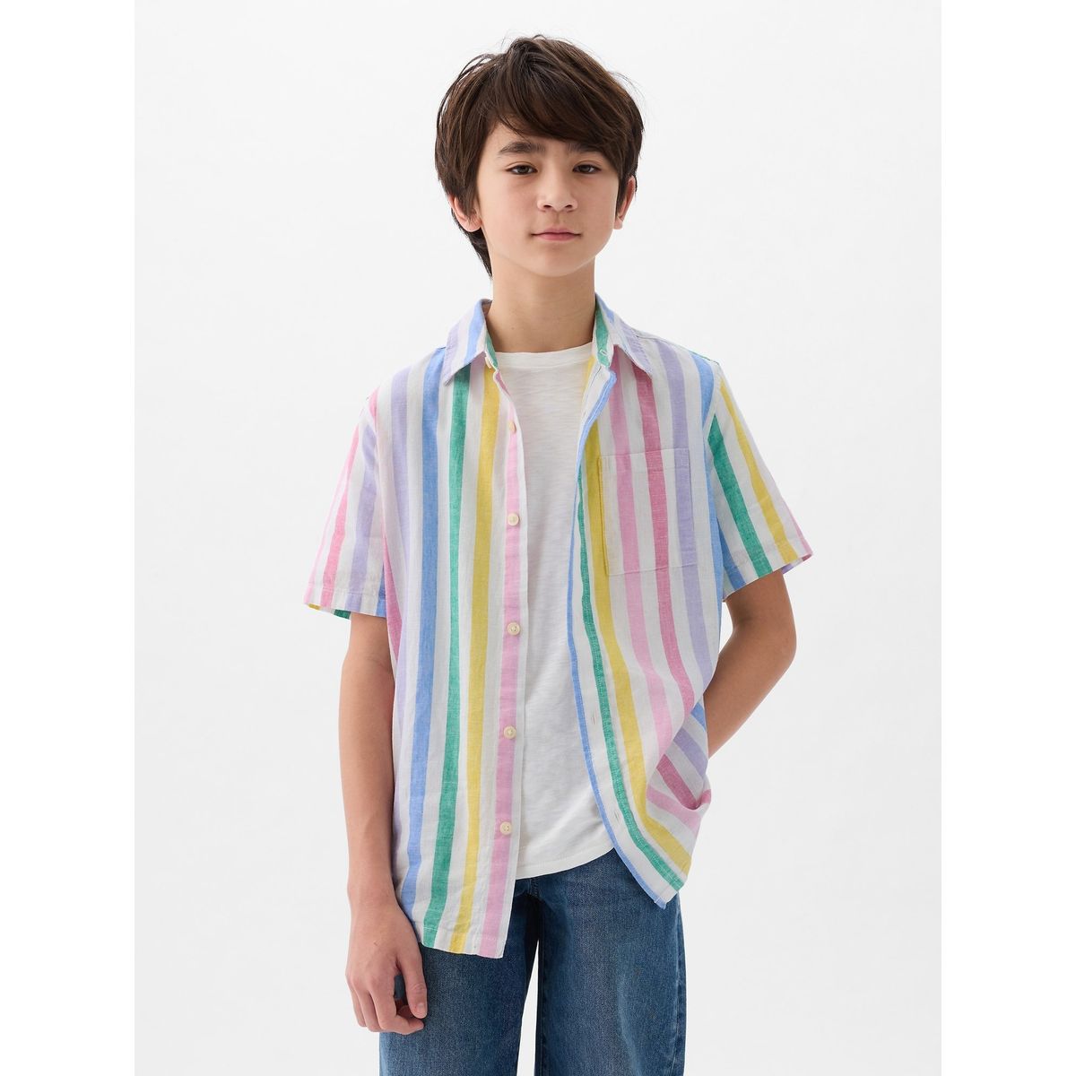 GAP - Camisa Niño Lino Manga Corta Rayada GAP