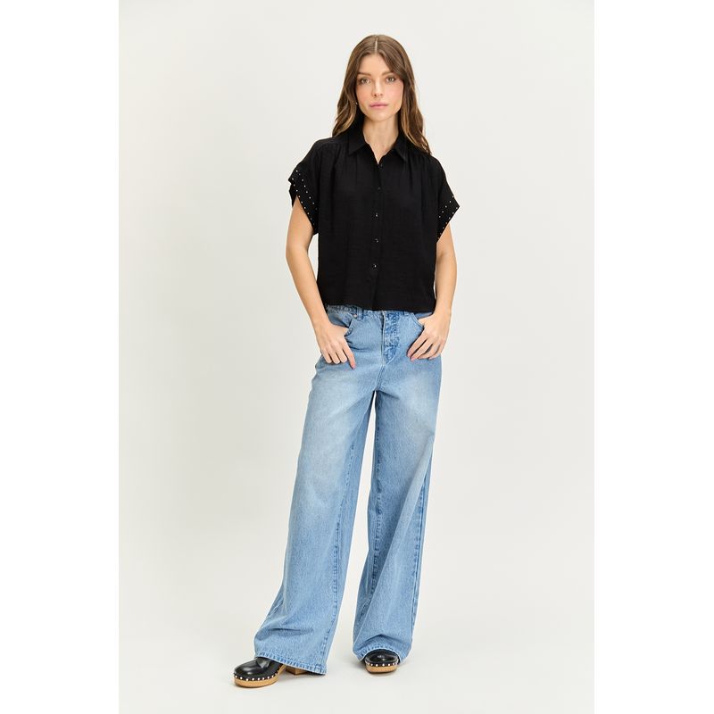 IO - Blusa Manga Corta Negro Mujer Io