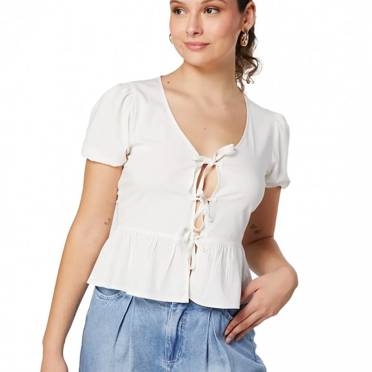 EFESIS - BLUSA TINNY REGULAR AMARRAS - Crema