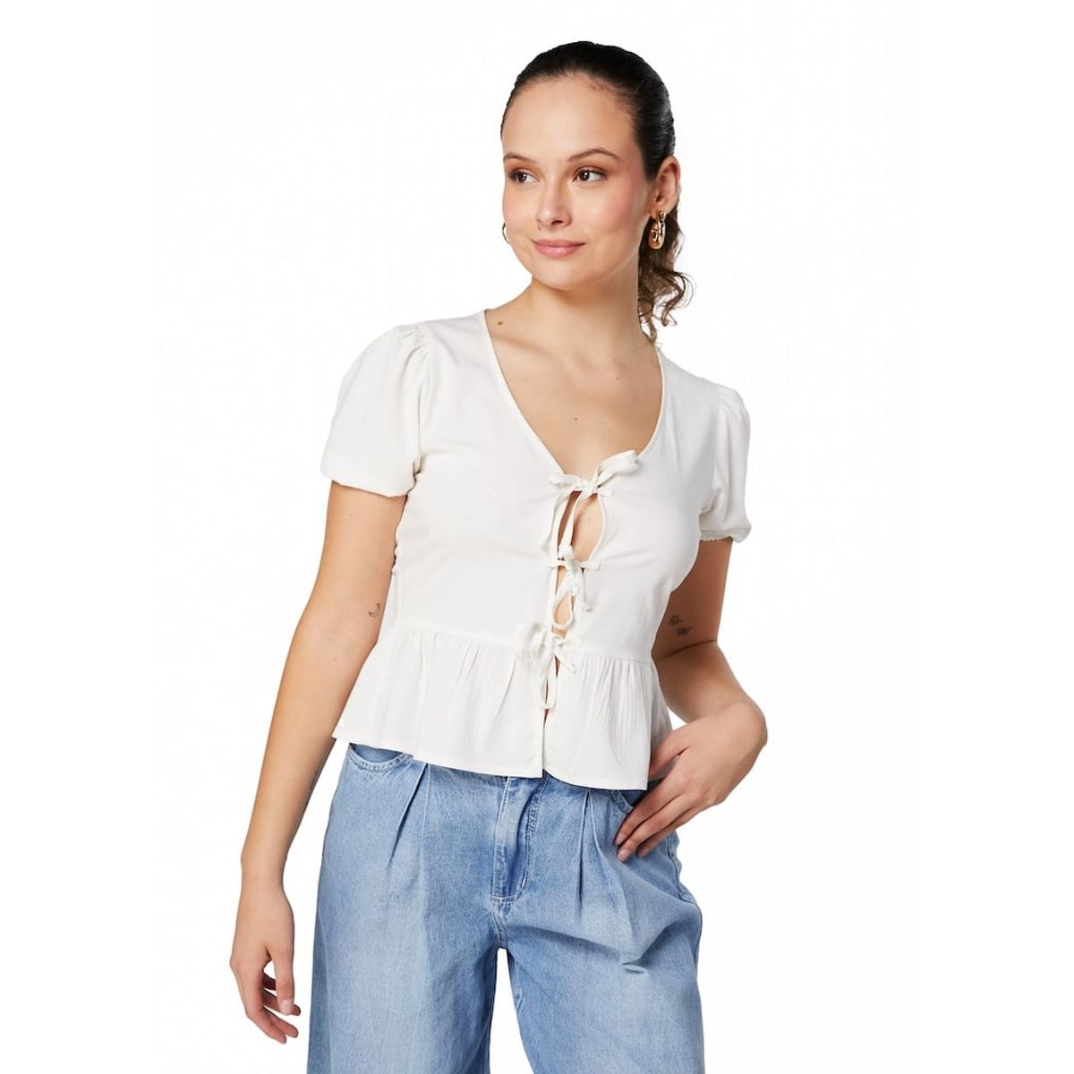 EFESIS - BLUSA TINNY REGULAR AMARRAS - Crema