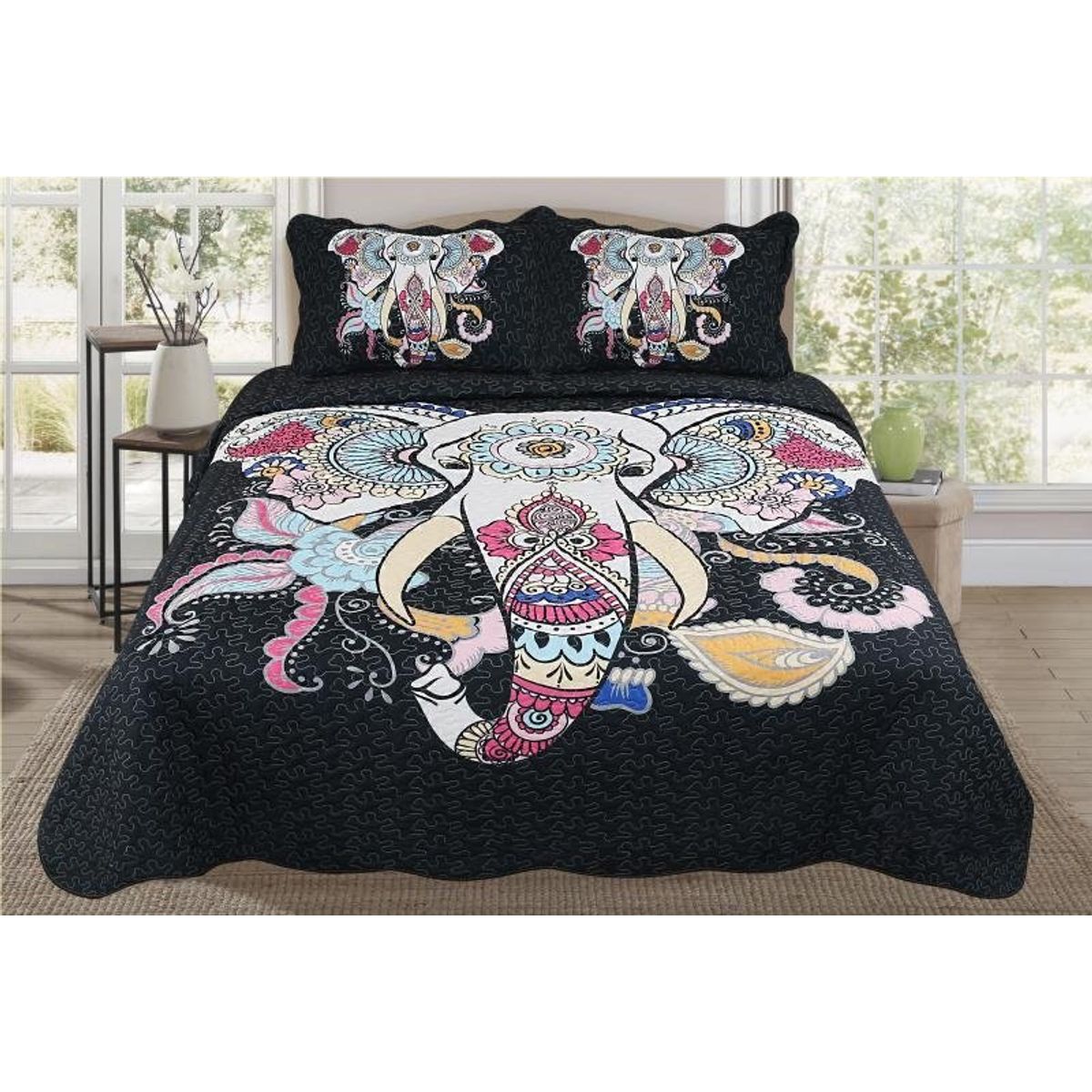 GENERICO - CUBRECAMA DE VERANO QUILT CON DISEÑO ELEFANTE 1.5 PLAZA TF