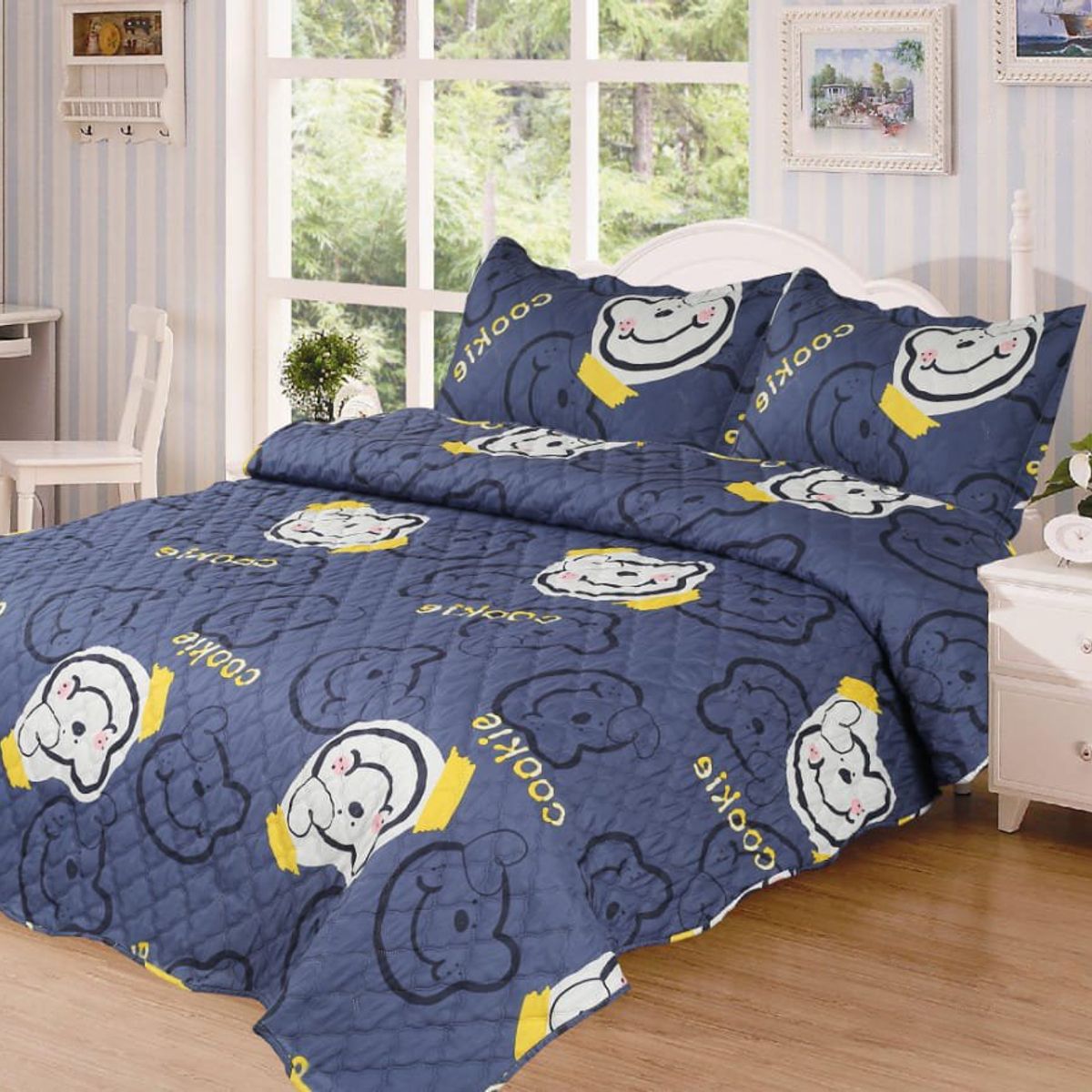 GENERICO - CUBRECAMA DE VERANO QUILT CON DISEÑO OSO AZUL 1.5 PLAZA TF
