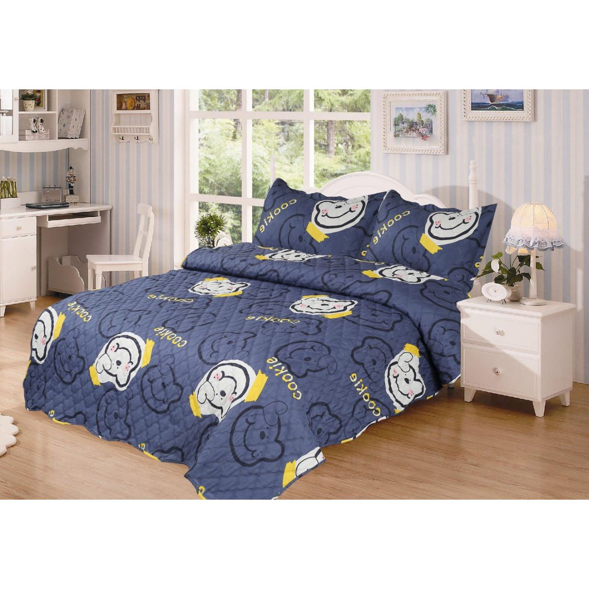 GENERICO - CUBRECAMA DE VERANO QUILT CON DISEÑO OSO AZUL 1.5 PLAZA TF