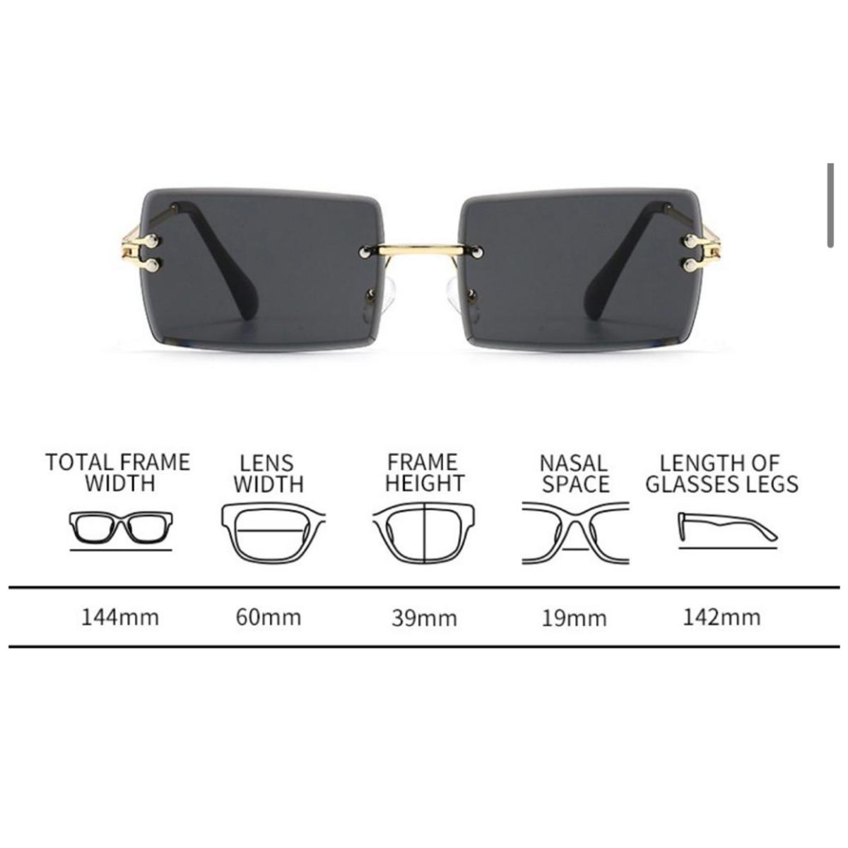 GENERICO - Anteojos de sol rectangular sin marco estilo vintage