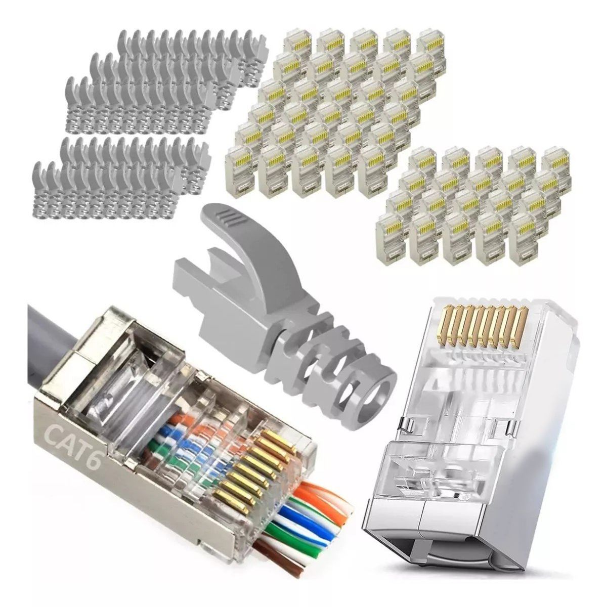 KUANGYE - 50 Conectores Rj45 Cat6 Pasantes Extremos De Cable Ethernet