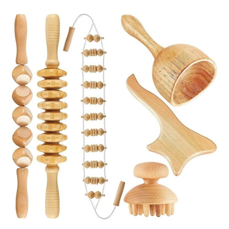 GENERAC - Kit 6pcs Rodillo Para Masaje Maderoterapia Maderos De Masaje