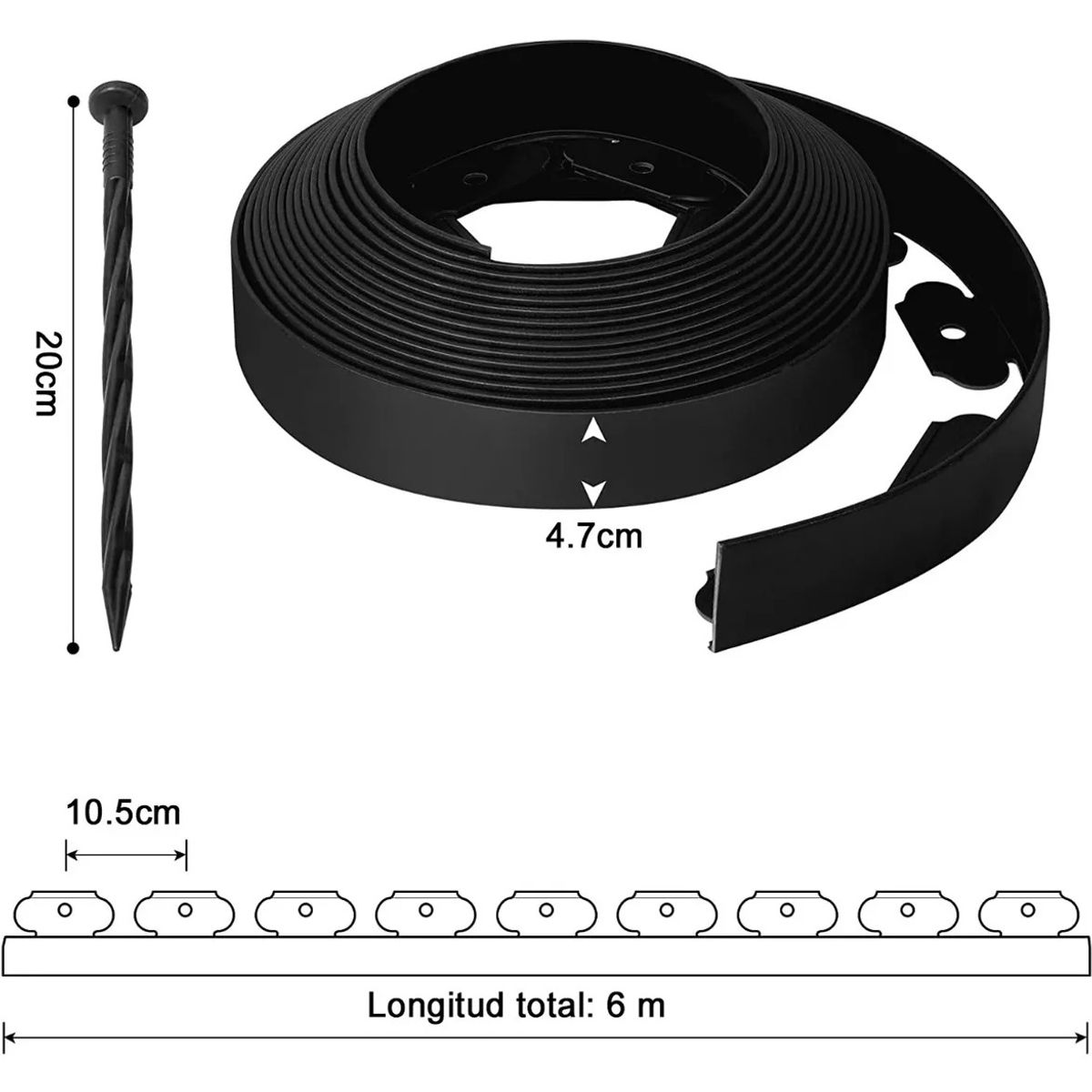 KUANGYE - Separador Jardín Limitador De Césped Burlete 5cm X 6m