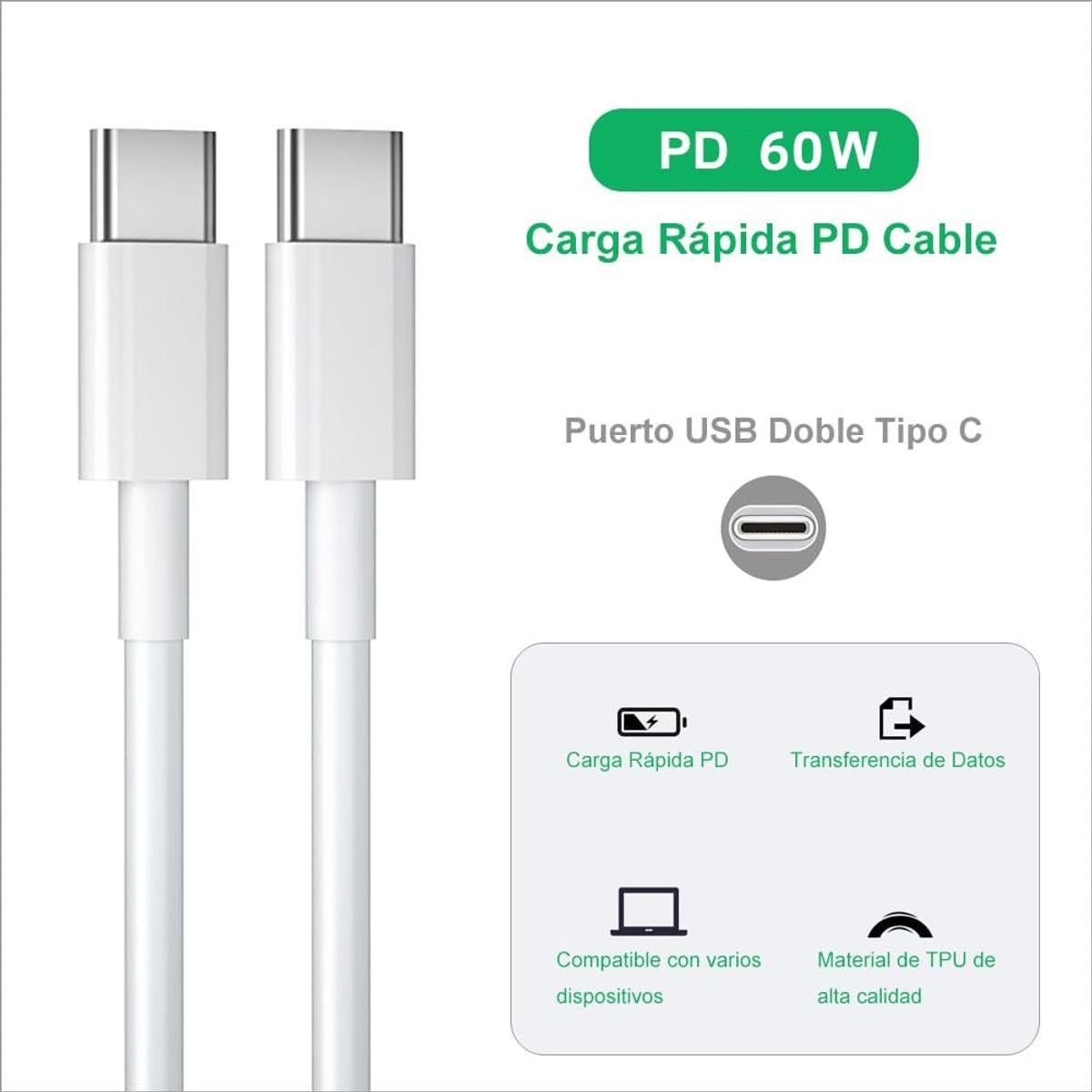 KUANGYE - Usb-C To Usb- C Cable 2M Compatible Con Apple