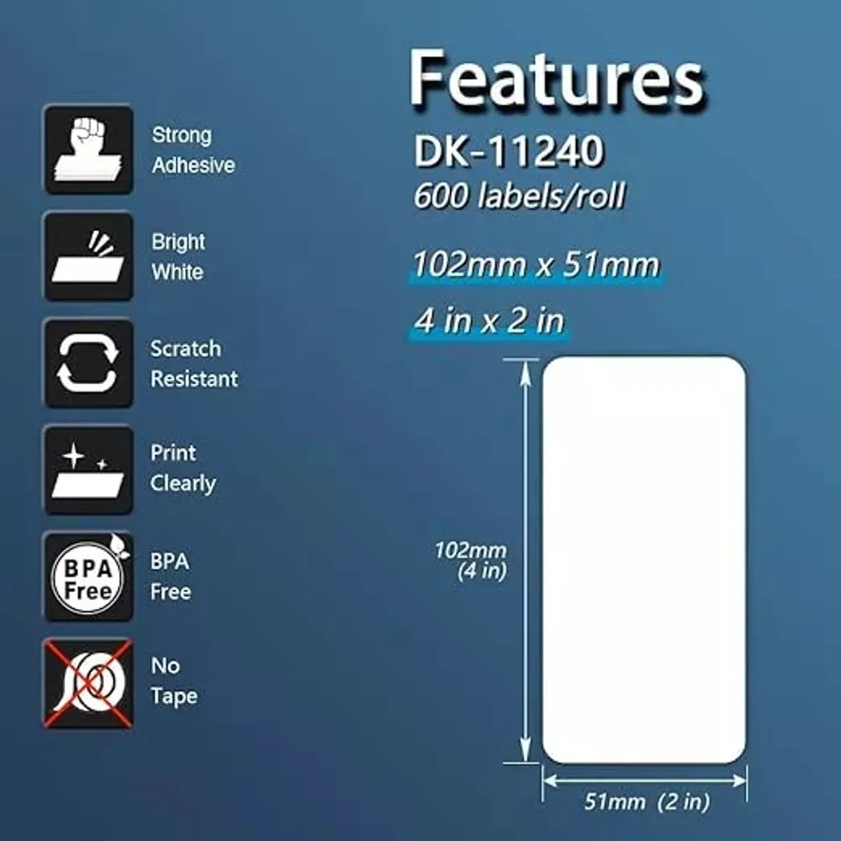 KUANGYE - Rollo De Etiqueta Dk1240 Etiq 102x51mm Impresoras Brother Ql