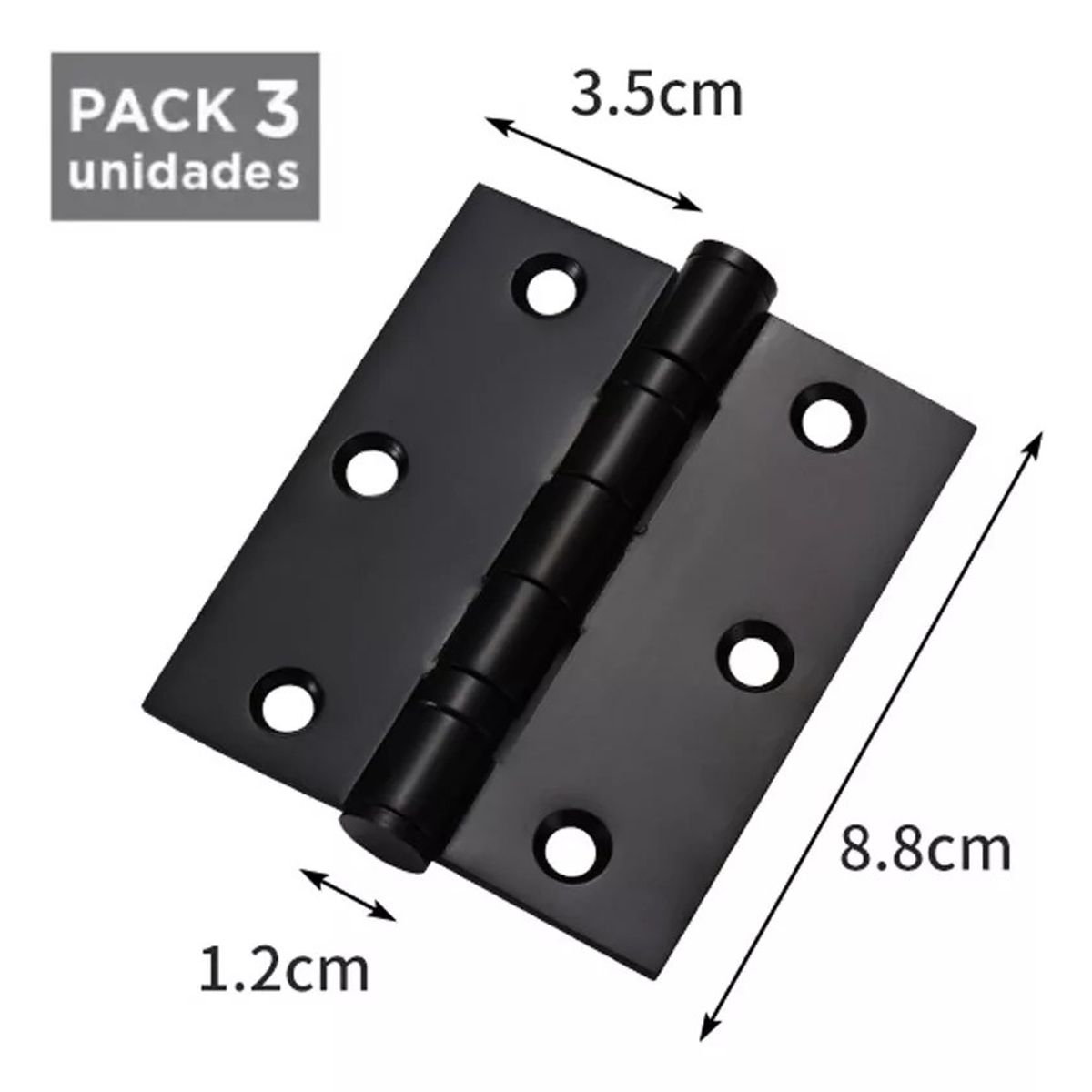 KUANGYE - 3 Bisagras Negras 35x35 Con Rodamientos Premium