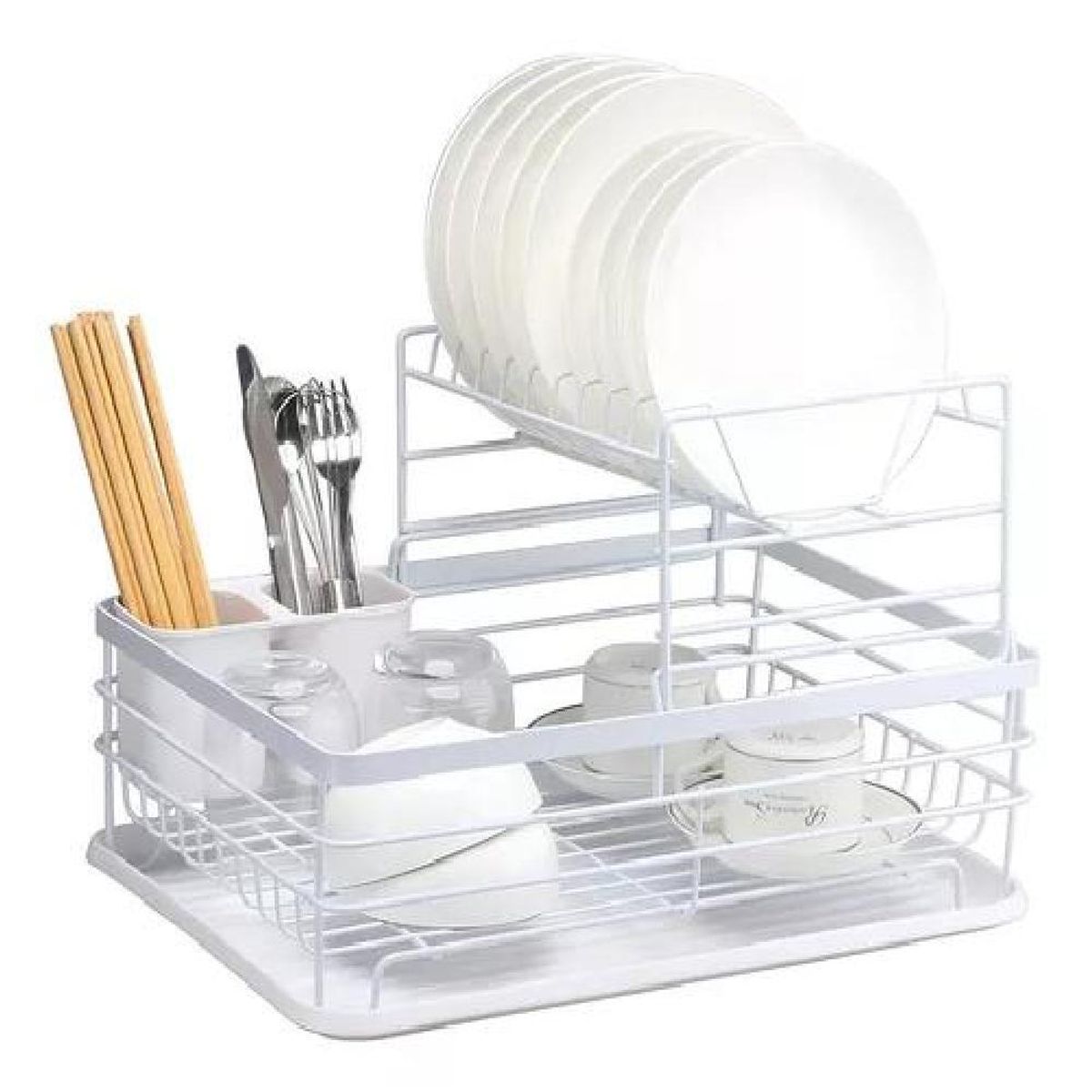 GENERICO - Secaplatos Escurridor 2 Niveles Acero Inox Blanco Simplit