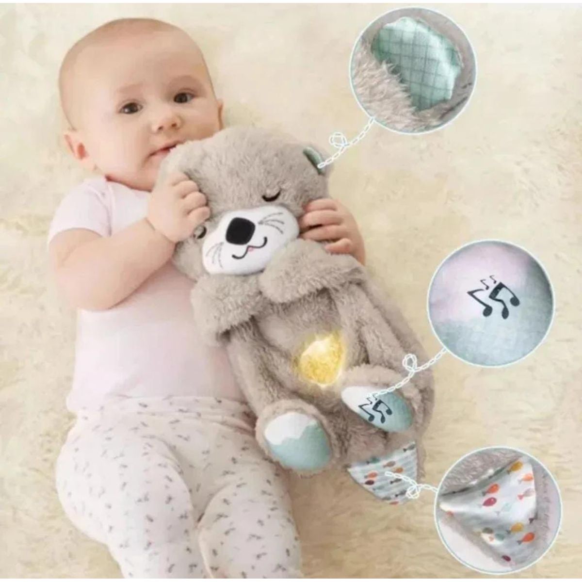 OEM - OSO DE PELUCHE RELAJANTE CON LUZ PARA BEBE MARRON