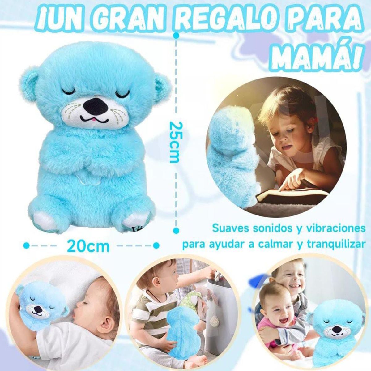 OEM - OSO DE PELUCHE RELAJANTE CON LUZ PARA BEBE AZUL