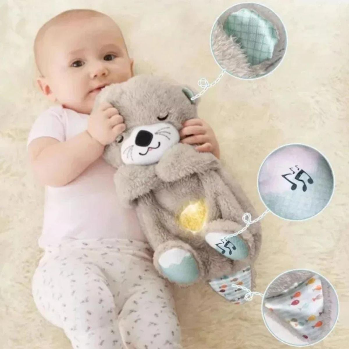 OEM - NUTRIA DE PELUCHE RELAJANTE CON LUZ PARA BEBE MARRON
