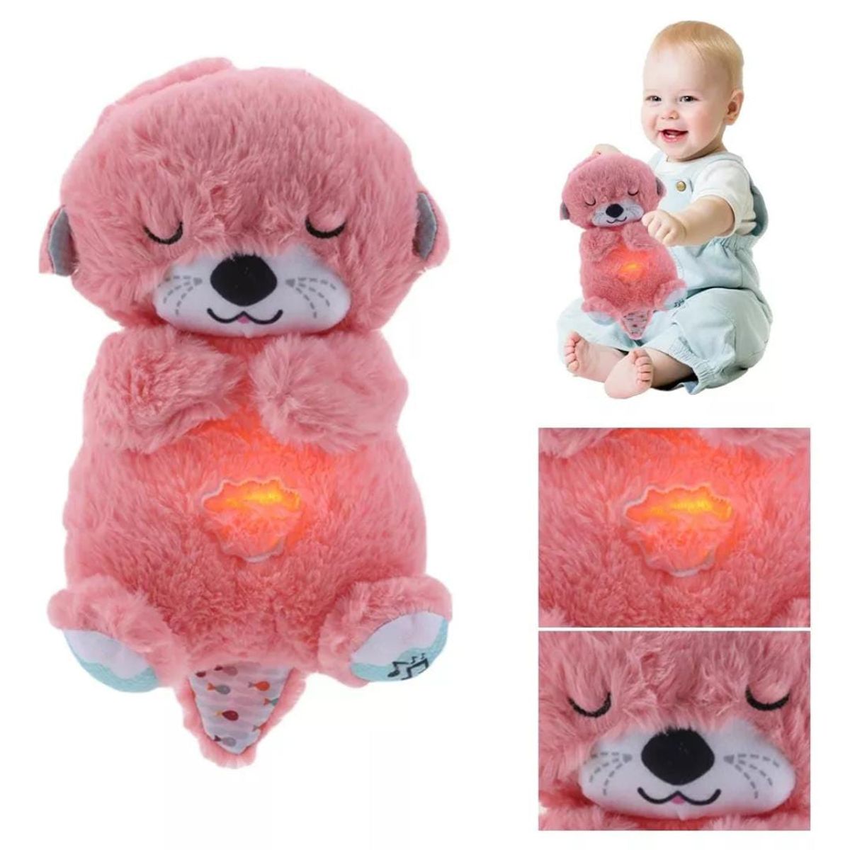 OEM - NUTRIA DE PELUCHE RELAJANTE CON LUZ PARA BEBE ROSA