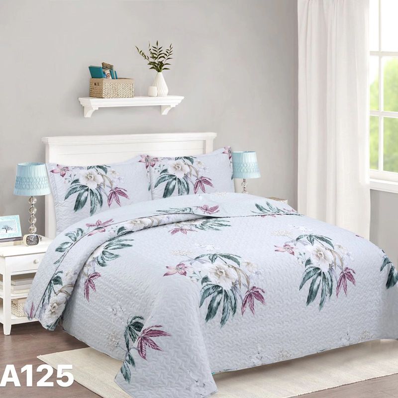 GENERICO - Cubrecama Quilt Verano King - Blanco Rosas A125