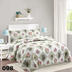 GENERICO - Cubrecama Quilt Verano King - Beige Rombo Rosas 098