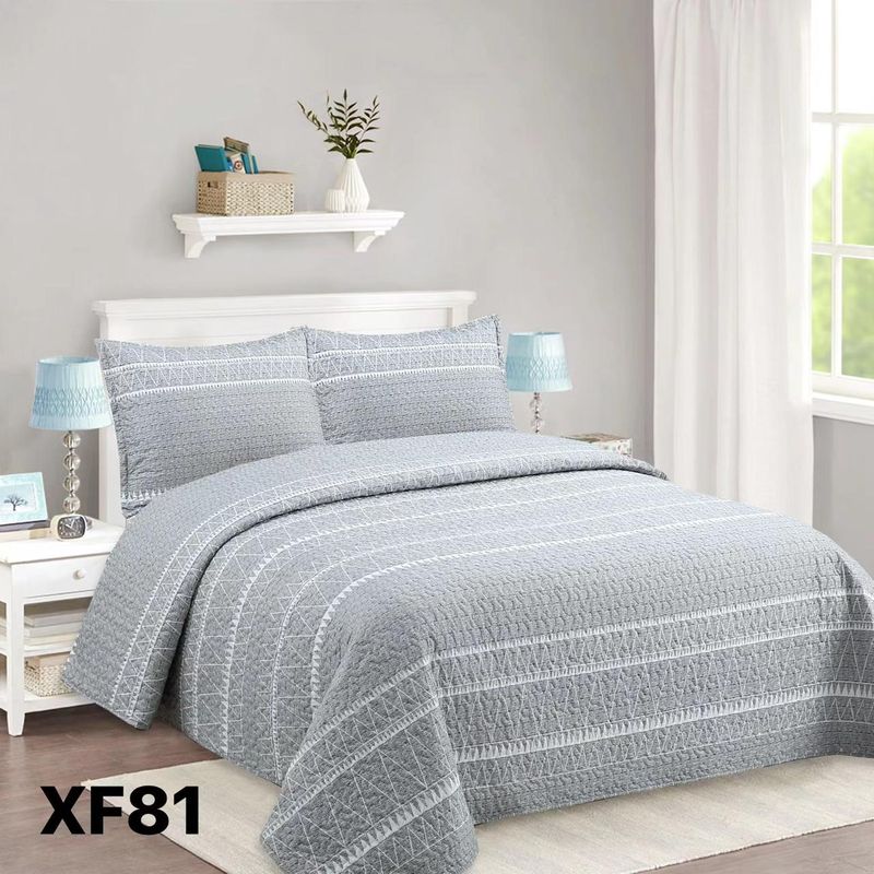 GENERICO - Cubrecama Quilt Verano King - Gris Triangulo XF81