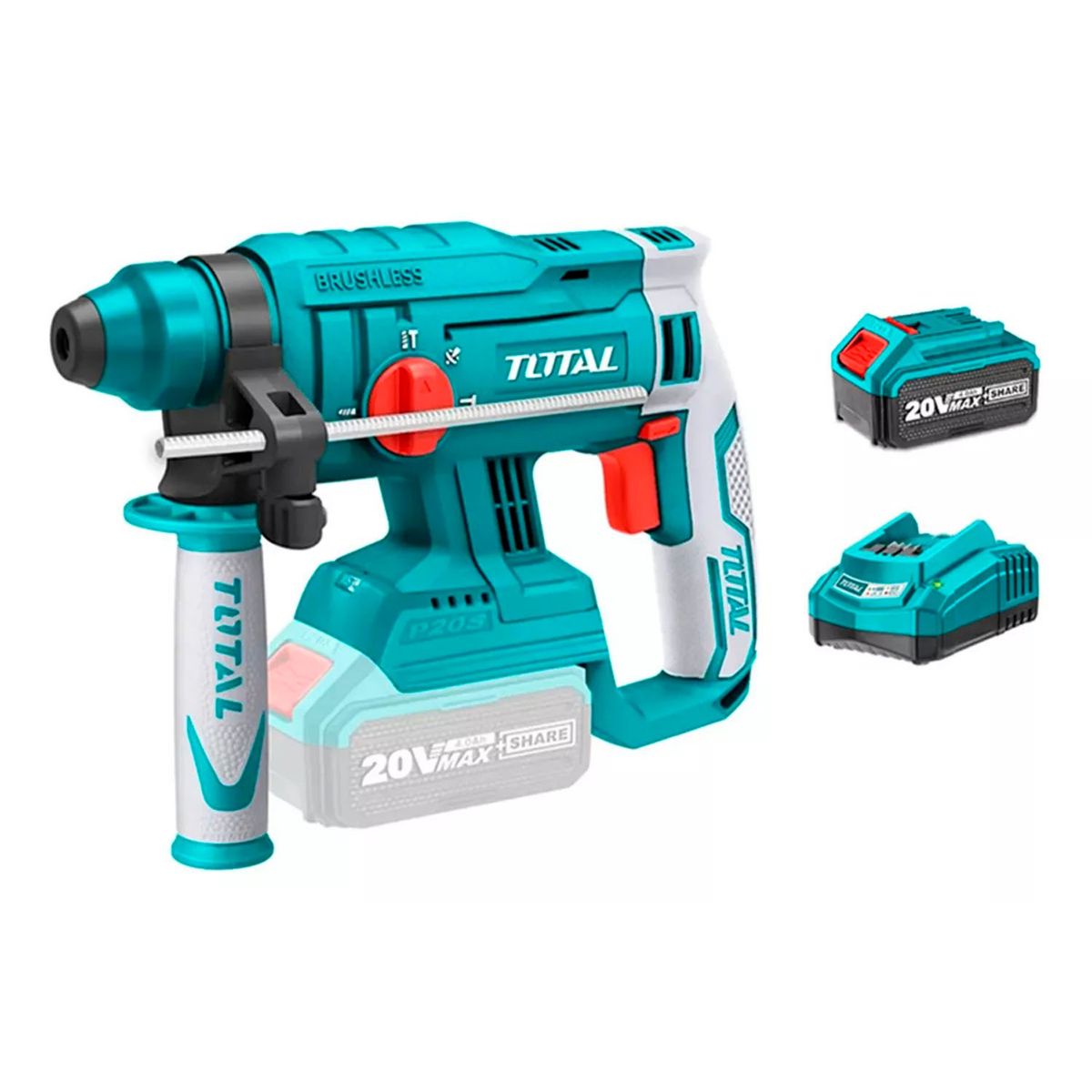 TOTAL TOOLS - Rotomartillo Sds Plus 20v Bat + Carg Total Trhli2201