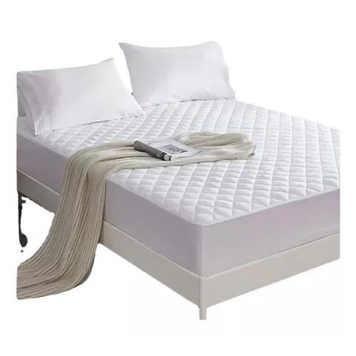 GENERICO - Cubrecolchon 2 Plazas Acolchado + 2 Fundas Para Almohada Color Blanco 100% Impermeable