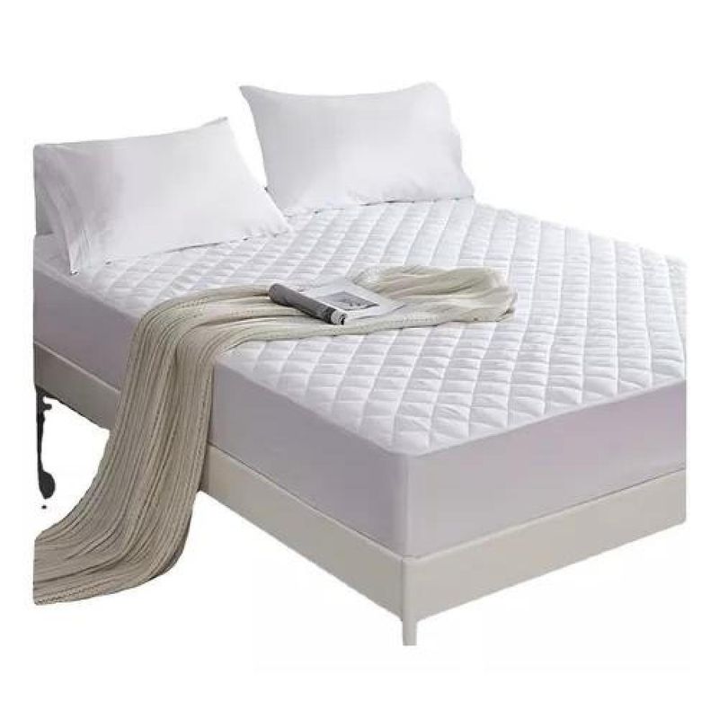 GENERICO - Cubrecolchon. 2 Plazas Acolchado + 2 Fundas Para Almohada Color Blanco 100% Impermeable