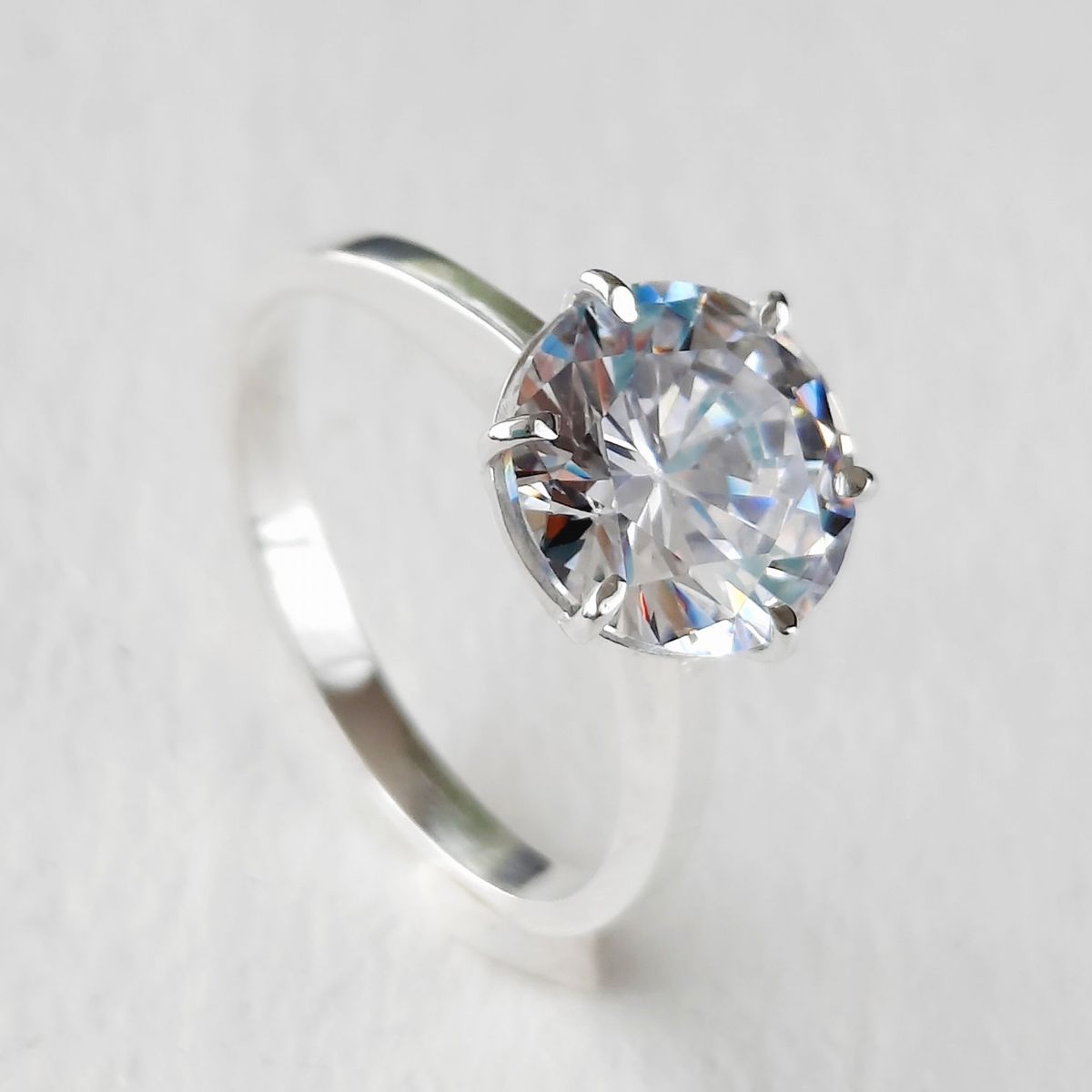 GENERICO - Anillo de Plata 950 Mujer Solitario Circón Blanco 10 mm