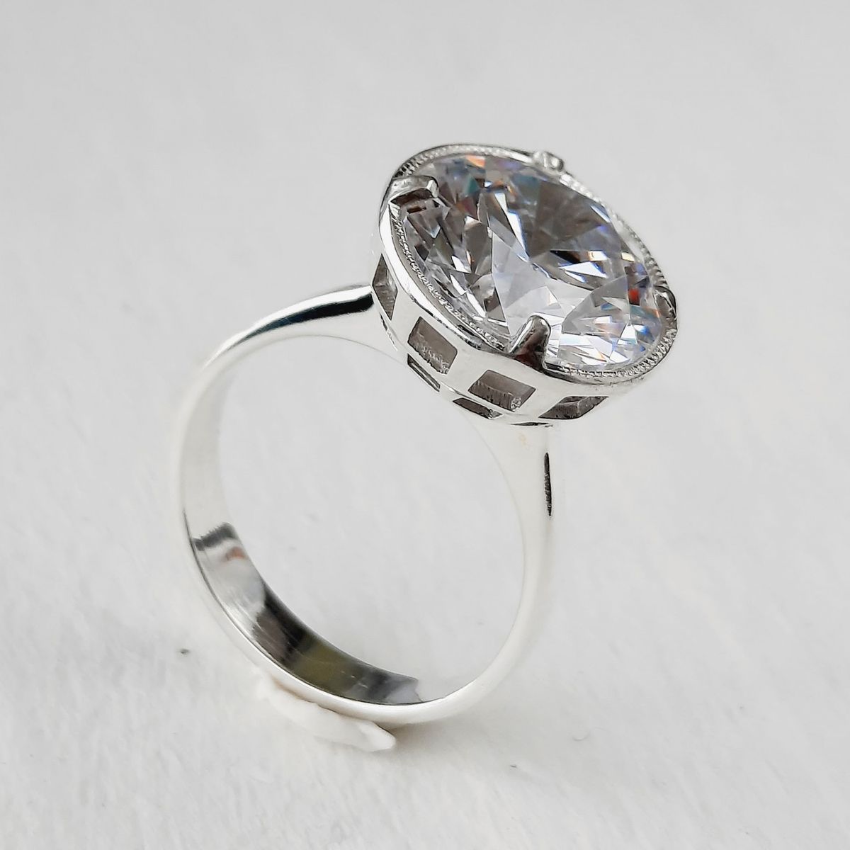 GENERICO - Anillo de Plata 950 Mujer Solitario Circón Blanco 13 mm