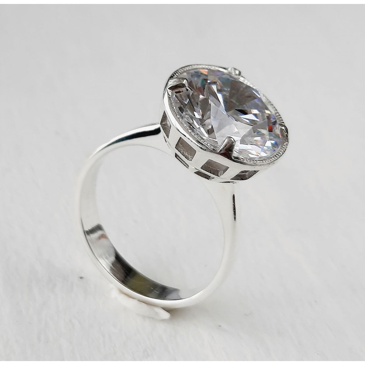 GENERICO - Anillo de Plata 950 Mujer Solitario Circón Blanco 13 mm