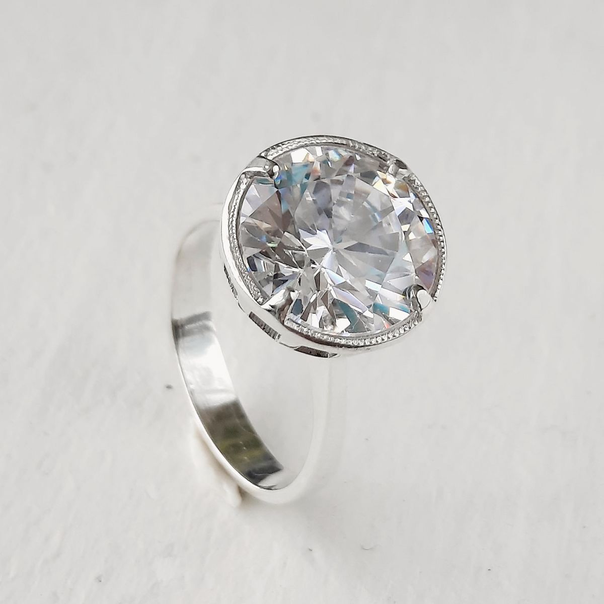 GENERICO - Anillo de Plata 950 Mujer Solitario Circón Blanco 13 mm