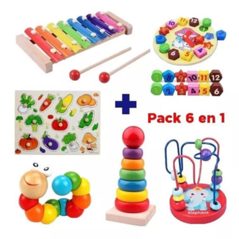 GENERICO - Juguetes Didácticos De Madera Niños Estimulación Pack 6