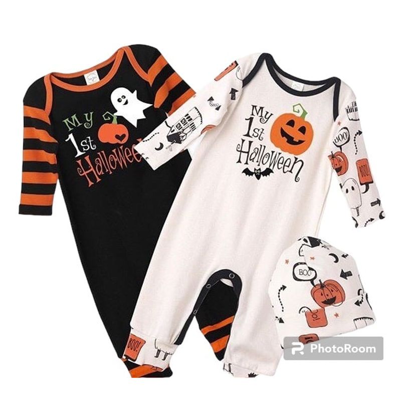 ANGO - Enterito HALLOWEEN BEBÉ 2 pcs My First Halloween Blanco y Gorro