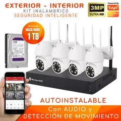 D MOTICA - Kit 4 Cámaras Inalámbrica PTZ Wifi Ultra Hd Con Audio y Alarma-Disco Duro 1tb