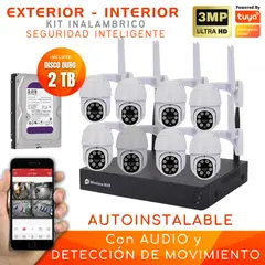 D MOTICA - Kit 8 Cámaras Inalámbrica PTZ Wifi Ultra Hd Con Audio y Alarma-Disco Duro 2tb