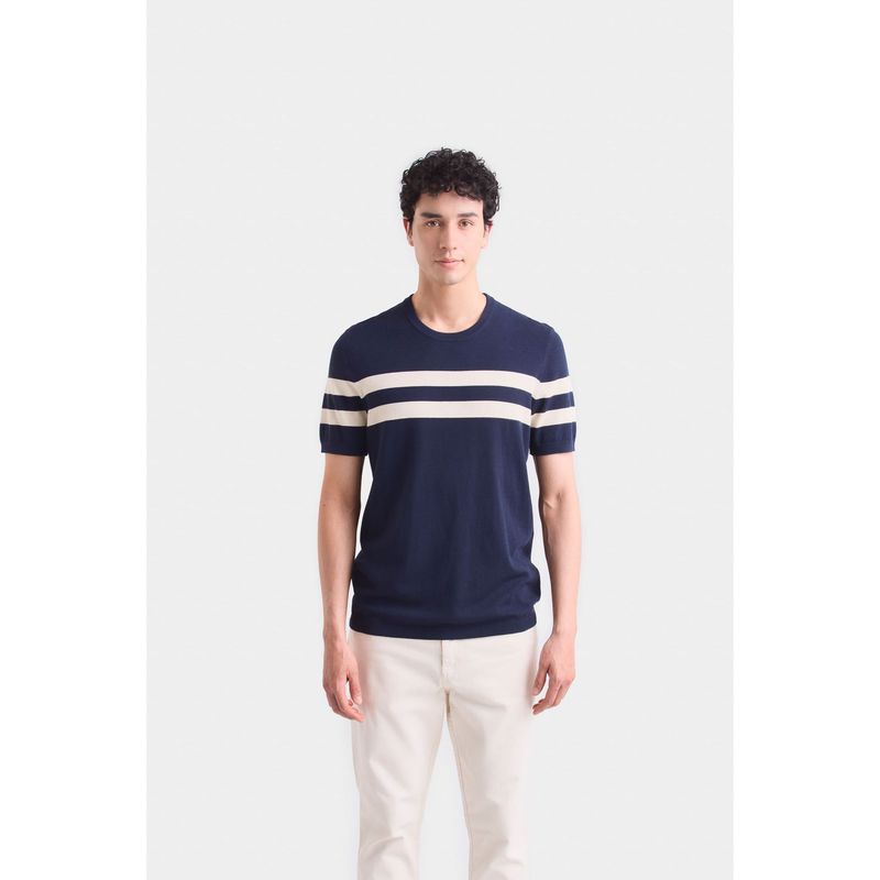 VELEZ - Vélez Polera Franjas 2 Tejida Hombre Manga Corta Azul Osc