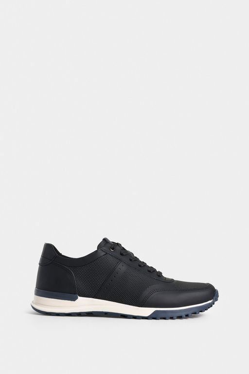 Vélez Zapatilla Tenis Vuelos Cuero Hombre Texturas Negro