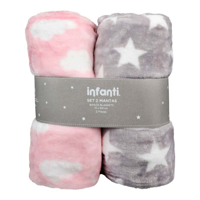 INFANTI - Pack 2 Mantas Infanti Polar 75x100cm Rosado