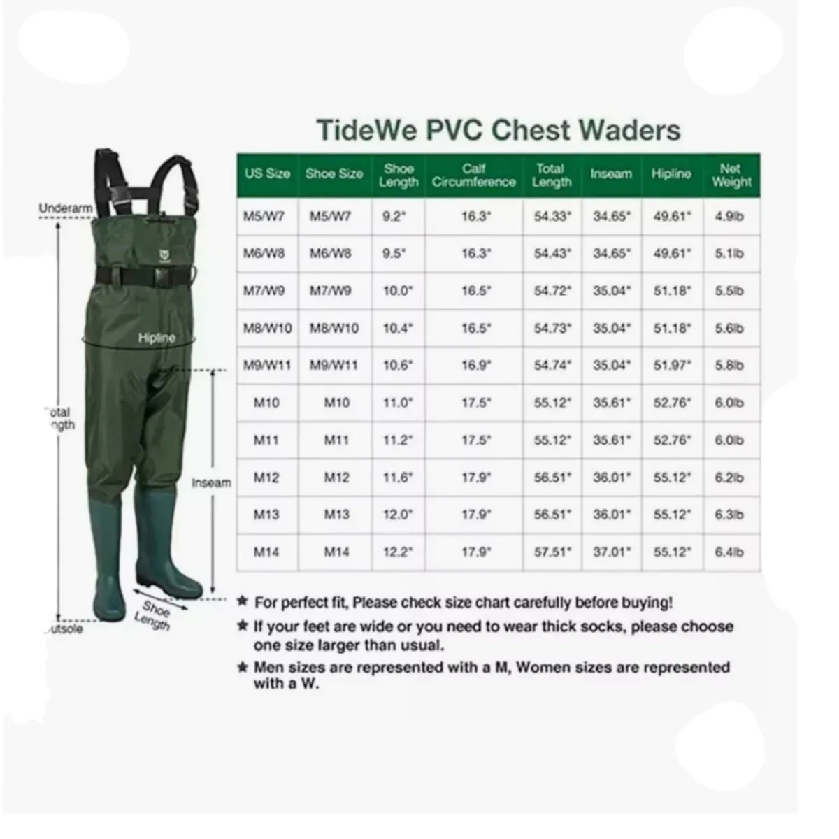GENERICO - Traje Pesca Wader Impermeable Pvc Pecho Con Botas, Talla 43