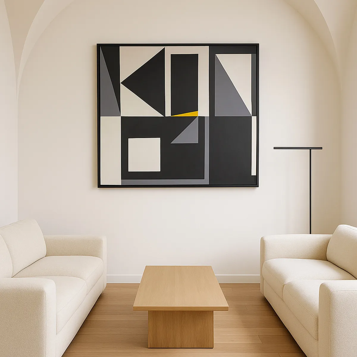 GENERICO - Cuadro Pintado a Mano Abstracto Geométrico Moderno Negro Gris 120x100 cm