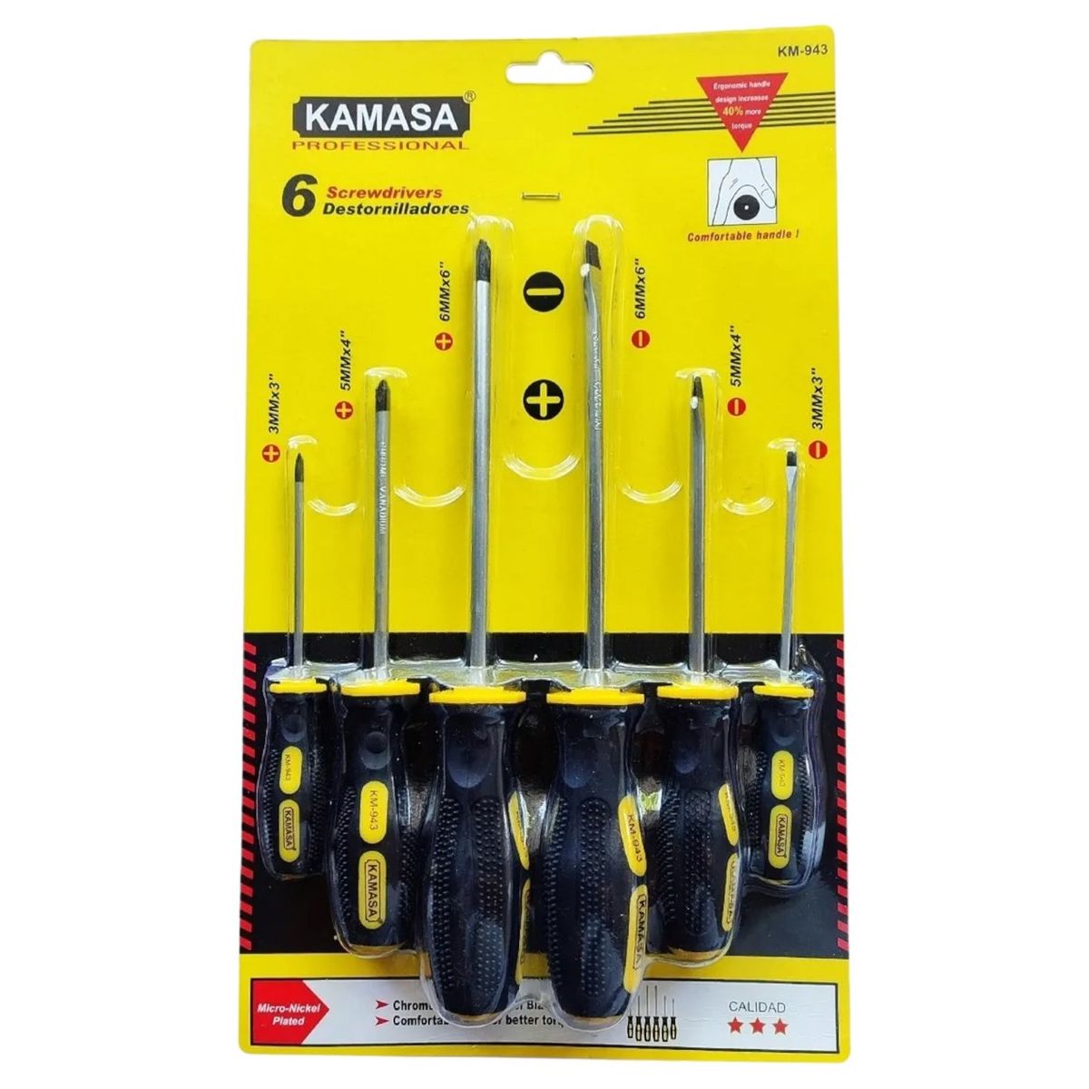 KAMASA - Juego 6 Destornilladores Con Mango Antideslizante