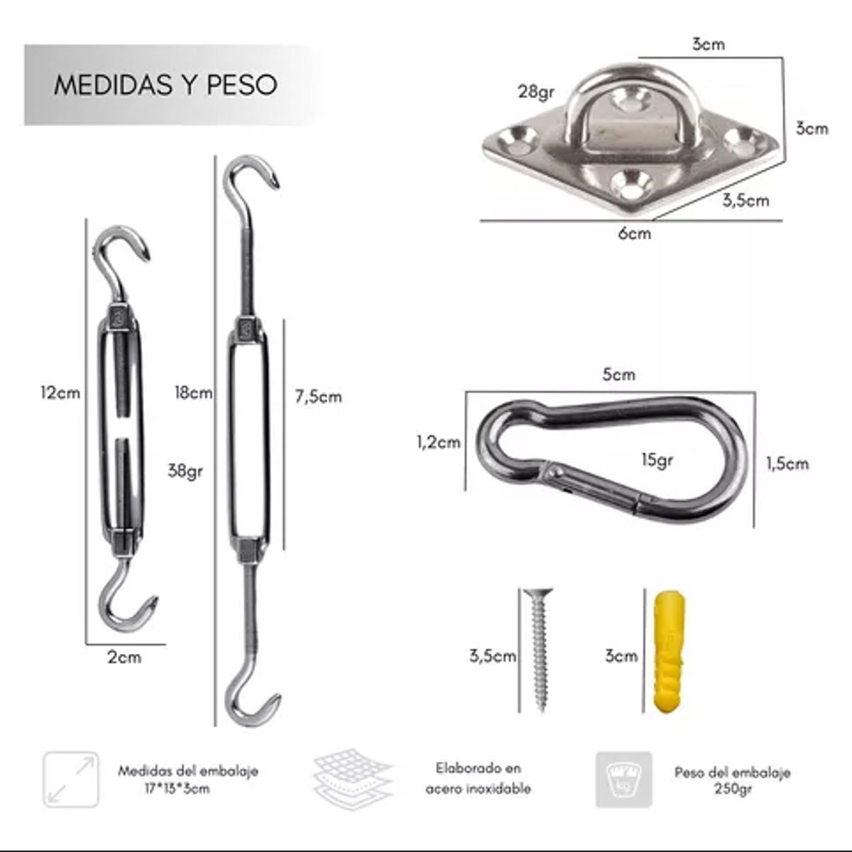 GENERICO - Kit De Instalacion Toldo Vela Gancho Soporte Anclaje 40pz