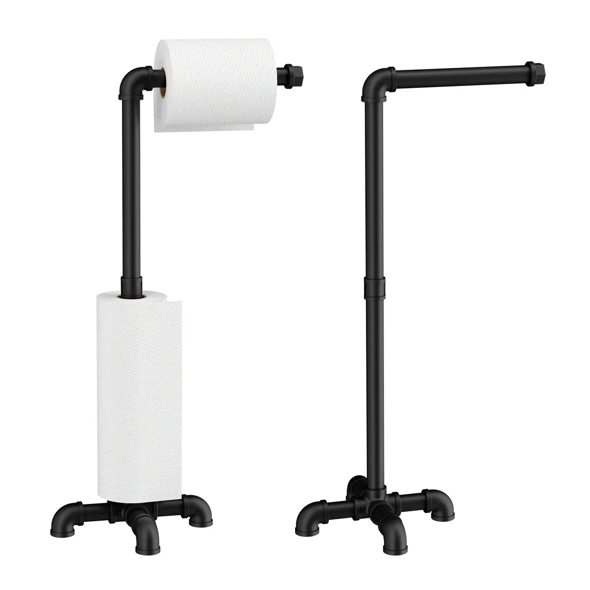 HALMAN - Porta Confort de Pie Baño Metal Negro Industrial Sin Taladro