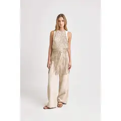 VELEZ - Vélez Chaleco En Tejido Macramé Para Mujer Flecos Beige