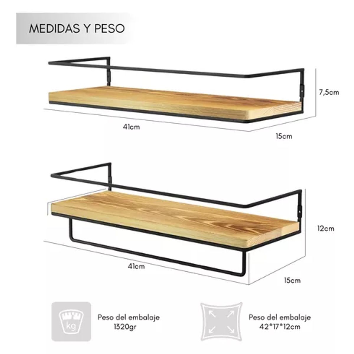 GENERICO - Kit 2 Repisas Flotantes De Madera Multipropósito