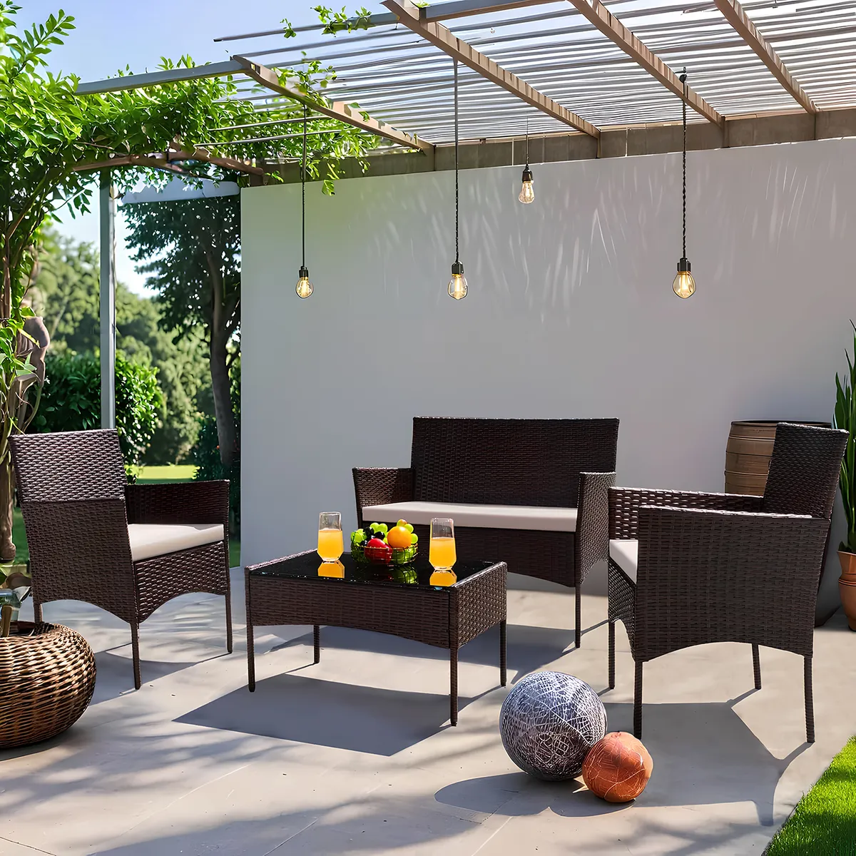 ELEMENT DESIGN - Juego de Living de Terraza Brisa 4 Piezas para Exterior Marrón