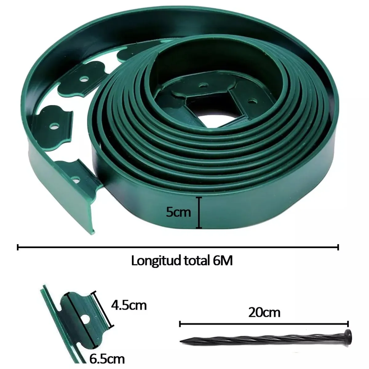KUANGYE - Separador Jardín Limitador De Césped 5cm×6m Verde + 18 Uñas