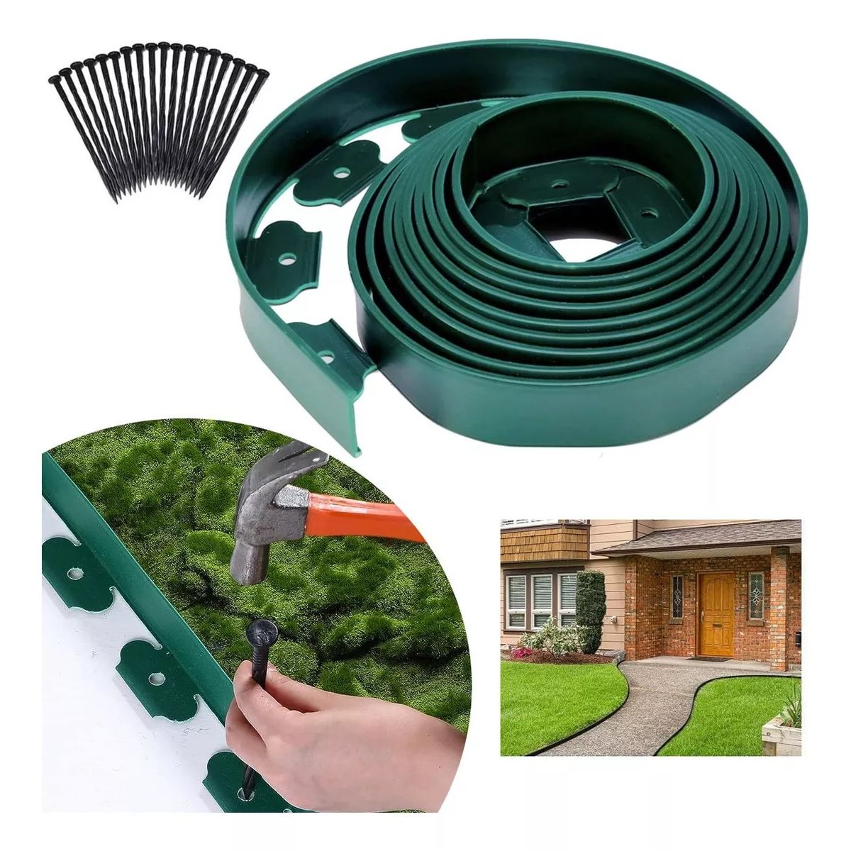 KUANGYE - Separador Jardín Limitador De Césped 5cm×6m Verde + 18 Uñas