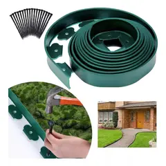 KUANGYE - Separador Jardín Limitador De Césped 5cm×6m Verde + 18 Uñas