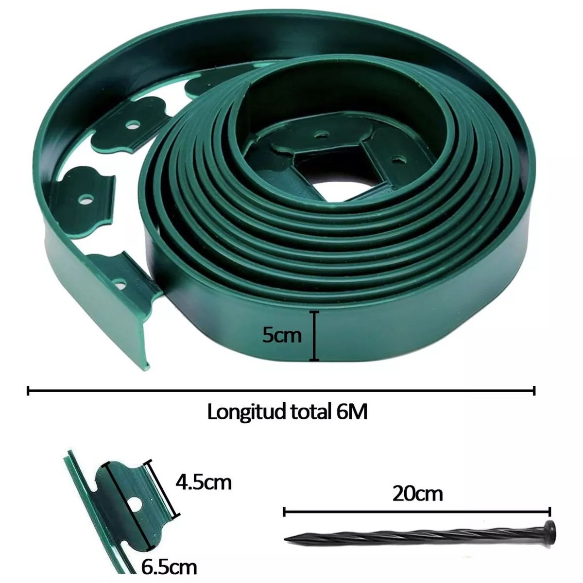 KUANGYE - Separador Jardín Limitador De Césped 5cm×6m Verde + 18 Uñas