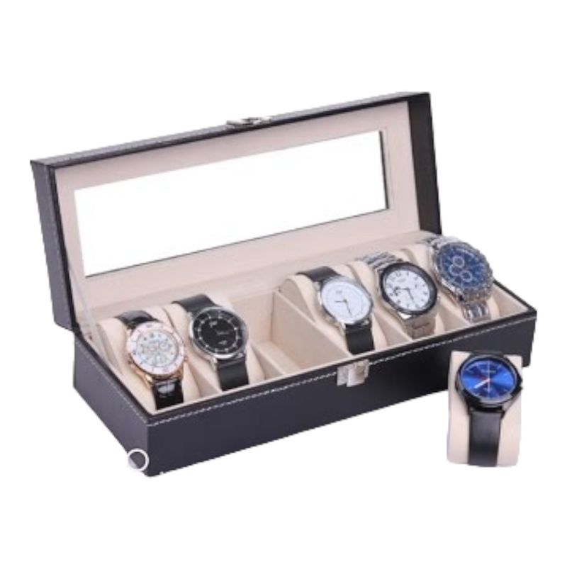 INVENCIBLE - CAJA ESTUCHE PROTEGE TUS RELOJES 6 COMPARTIMIENTOS AI81